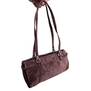 Women mini baguette style purse/ shoulder  bag Wilson leather maxima brown suede
